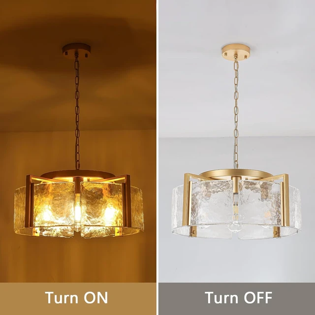 Alt view image 7 of 7 - Glass Modern Chandeliers for Dining Room 20.47 Large Gold Farmhouse Chandelier 4 Lights Round Pendant Light Fixtures Hanging Drum Chandelier for Foyer Entryway Kitchen Island Over Table Living Room