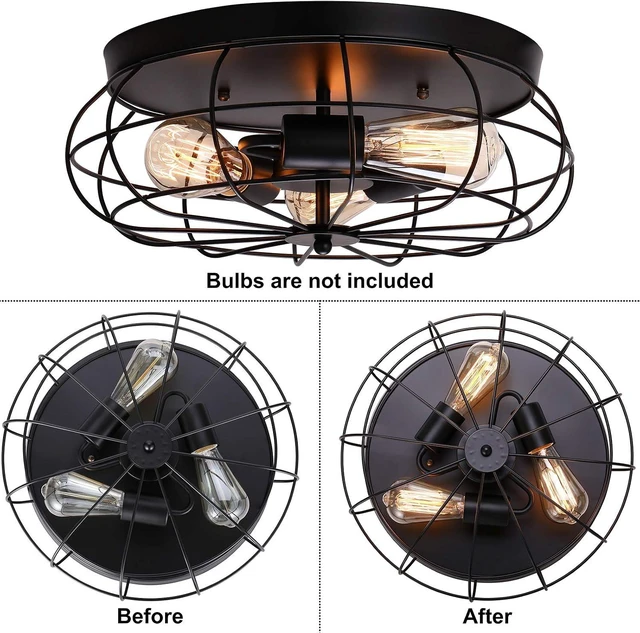 Alt view image 2 of 7 - Flush Mount Ceiling Light, Vintage Black, 3 E26 Lights