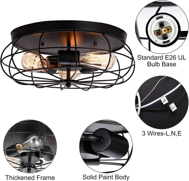 Alt view image 3 of 7 - Flush Mount Ceiling Light, Vintage Black, 3 E26 Lights