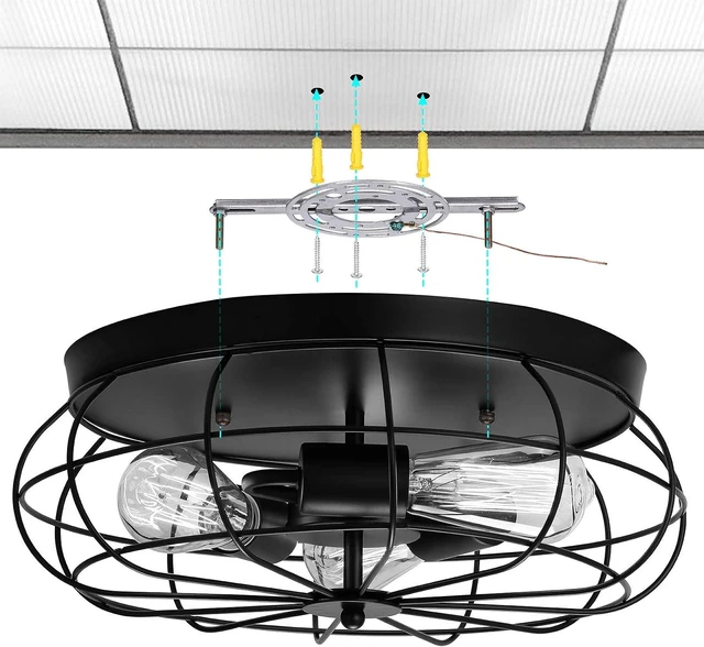 Alt view image 5 of 7 - Flush Mount Ceiling Light, Vintage Black, 3 E26 Lights