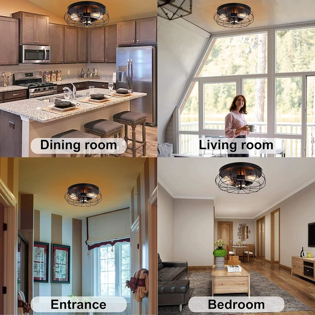 Alt view image 7 of 7 - Flush Mount Ceiling Light, Vintage Black, 3 E26 Lights