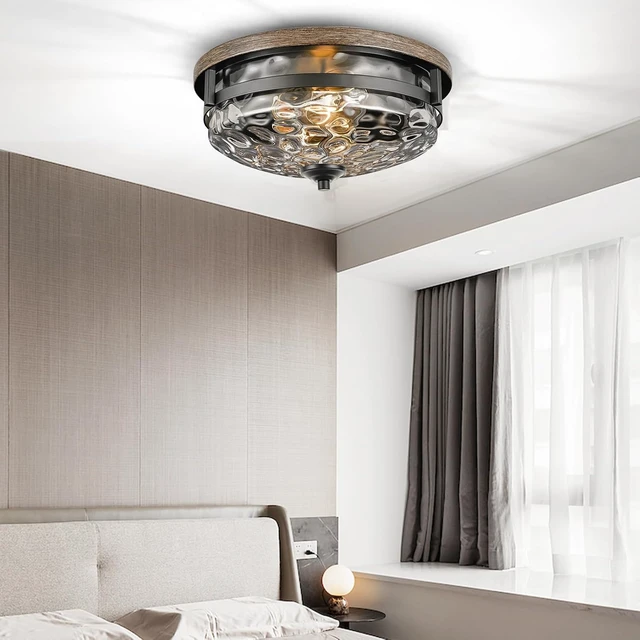 Alt view image 3 of 7 - Edwarmlux Flush Mount Ceiling Lights, 2-Light Farmhouse Close to Ceiling Light, Industrial Ceiling Lighting Fixture for Kitchen Hallway Bedroom Living Room Stairways Porch (Water Ripple Glass)