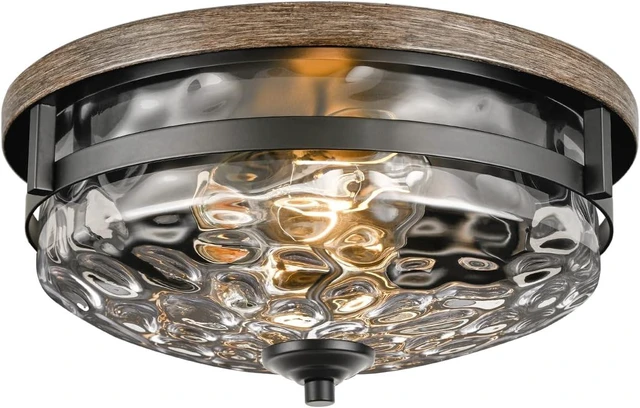 Main image of Edwarmlux Flush Mount Ceiling Lights, 2-Light Farmhouse Close to Ceiling Light, Industrial Ceiling Lighting Fixture for Kitchen Hallway Bedroom Living Room Stairways Porch (Water Ripple Glass)