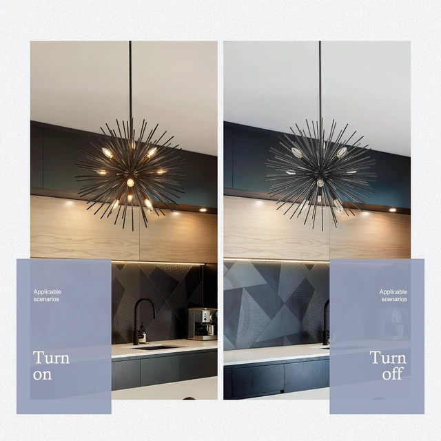 Alt view image 7 of 7 - 23.6" 9-Light Black Sputnik Chandelier Modern Industrial Adjustable Firework Globe Ceiling Fixture for Living Room, Entryway, Dining, Bedroom, Hallway, Stairway