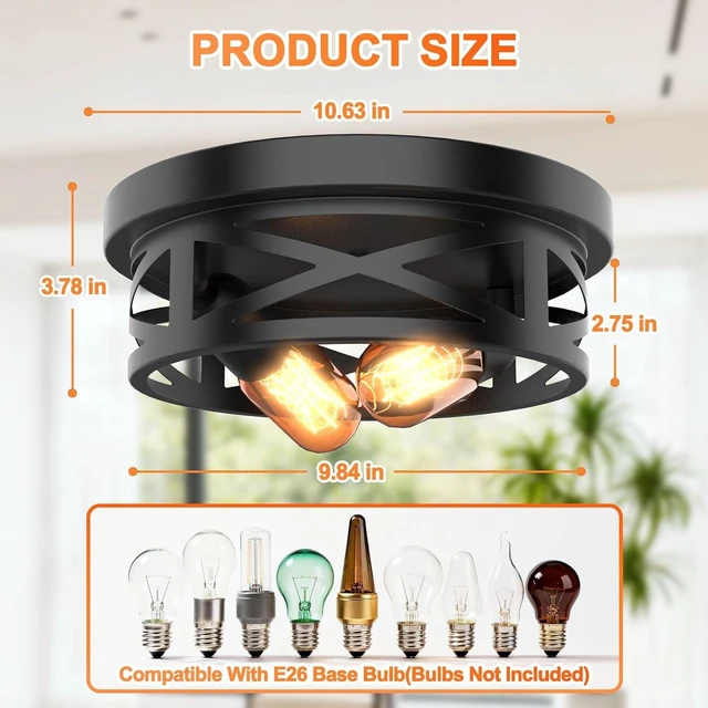 Alt view image 2 of 7 - Flush Mount Ceiling Light Fixture - 2 Light Modern Farmhouse Close to Ceiling Light Fixtures 10.63inch for Hallway, Kitchen, Entryway, Bedroom, E26 Socket