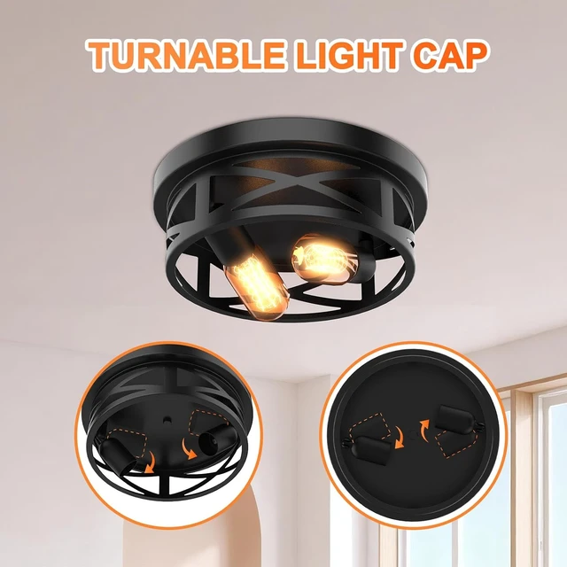 Alt view image 3 of 7 - Flush Mount Ceiling Light Fixture - 2 Light Modern Farmhouse Close to Ceiling Light Fixtures 10.63inch for Hallway, Kitchen, Entryway, Bedroom, E26 Socket