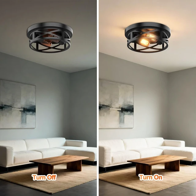 Alt view image 6 of 7 - Flush Mount Ceiling Light Fixture - 2 Light Modern Farmhouse Close to Ceiling Light Fixtures 10.63inch for Hallway, Kitchen, Entryway, Bedroom, E26 Socket