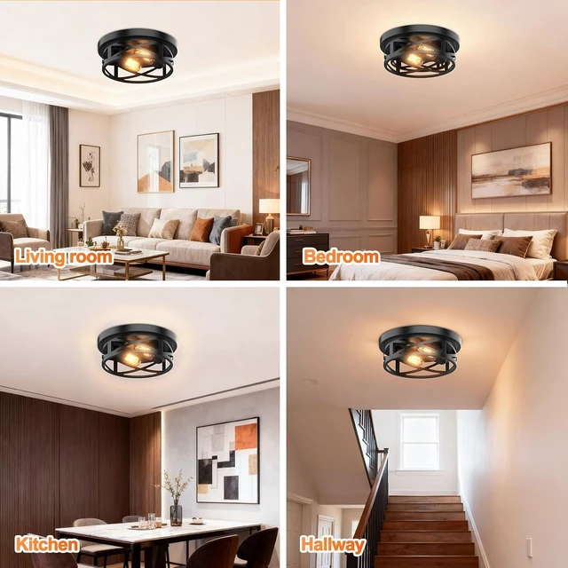 Alt view image 7 of 7 - Flush Mount Ceiling Light Fixture - 2 Light Modern Farmhouse Close to Ceiling Light Fixtures 10.63inch for Hallway, Kitchen, Entryway, Bedroom, E26 Socket