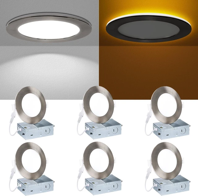 Main image of Recessed Ceiling Lighting 4 Inch - with Night Light, 750LM Dimmable Downlight, 9W 5CCT 2700K-6000K & 3W 1800K-3000K, Canless Wafer Downlight Ultra Thin, 4inch 6P Brushed Nickel