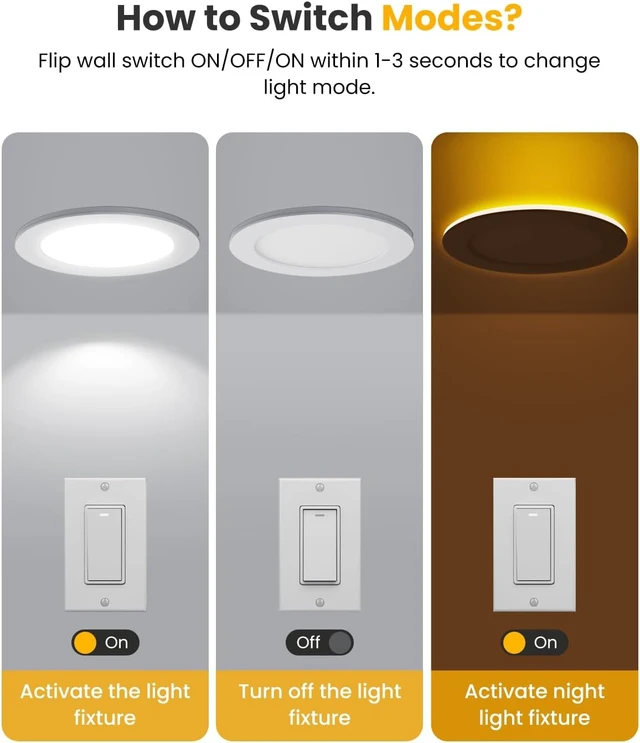 Alt view image 3 of 7 - Recessed Ceiling Lighting 4 Inch - with Night Light, 750LM Dimmable Downlight, 9W 5CCT 2700K-6000K & 3W 1800K-3000K, Canless Wafer Downlight Ultra Thin, 4inch 6P Brushed Nickel