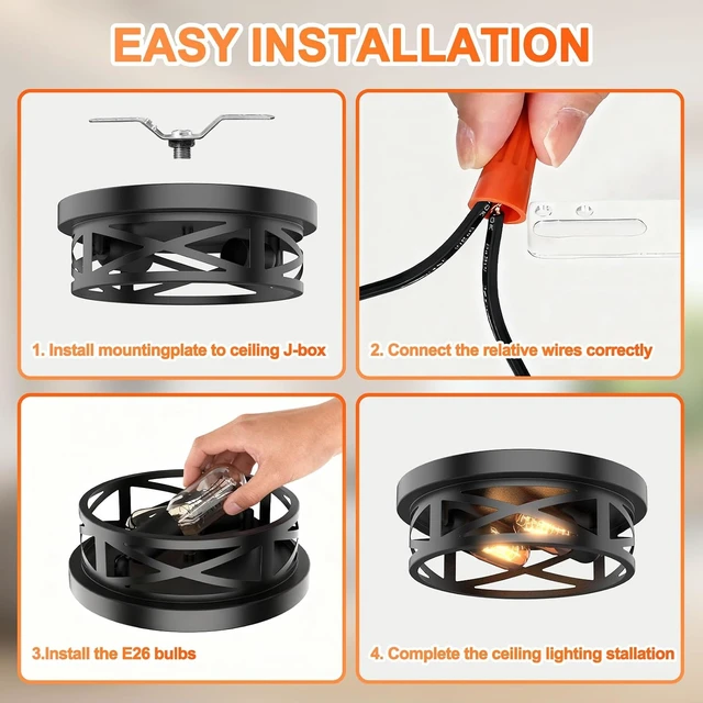 Alt view image 5 of 7 - Flush Mount Ceiling Light Fixture - 2 Light Modern Farmhouse Close to Ceiling Light Fixtures 10.63inch for Hallway, Kitchen, Entryway, Bedroom, E26 Socket
