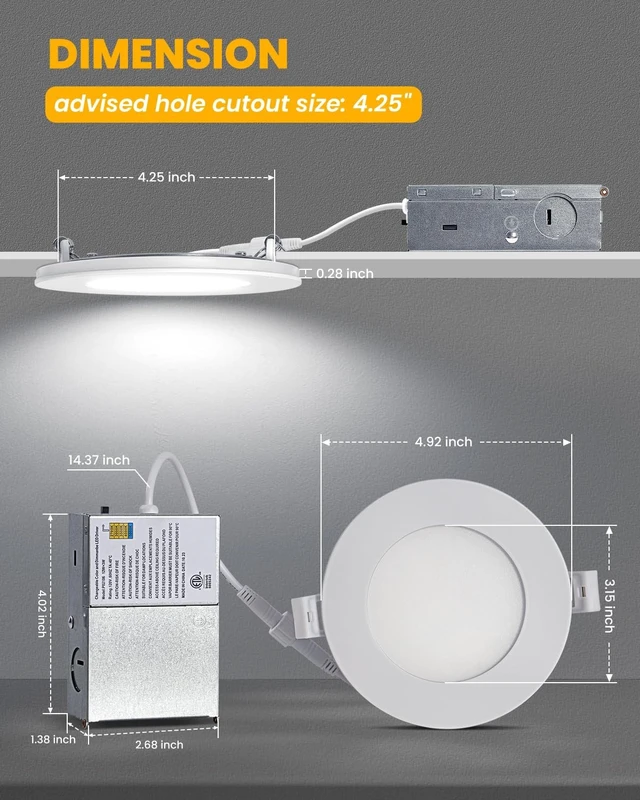 Alt view image 5 of 7 - Recessed Ceiling Lighting 4 Inch - with Night Light, 750LM Dimmable Downlight, 9W 5CCT 2700K-6000K & 3W 1800K-3000K, Canless Wafer Downlight Ultra Thin, 4inch 6P Brushed Nickel
