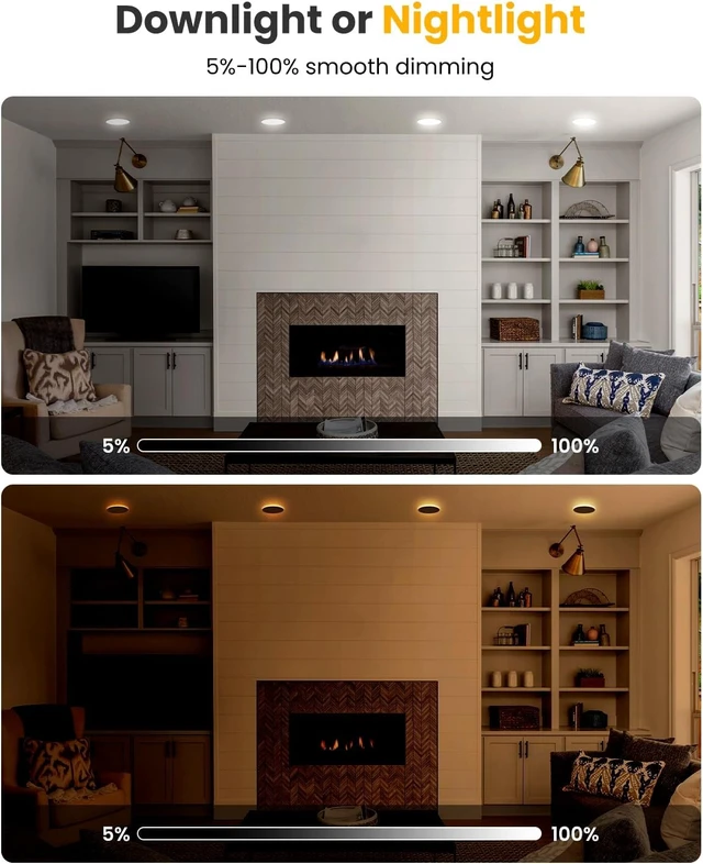 Alt view image 6 of 7 - Recessed Ceiling Lighting 4 Inch - with Night Light, 750LM Dimmable Downlight, 9W 5CCT 2700K-6000K & 3W 1800K-3000K, Canless Wafer Downlight Ultra Thin, 4inch 6P Brushed Nickel
