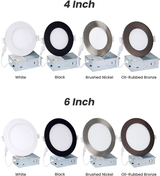 Alt view image 7 of 7 - Recessed Ceiling Lighting 4 Inch - with Night Light, 750LM Dimmable Downlight, 9W 5CCT 2700K-6000K & 3W 1800K-3000K, Canless Wafer Downlight Ultra Thin, 4inch 6P Brushed Nickel