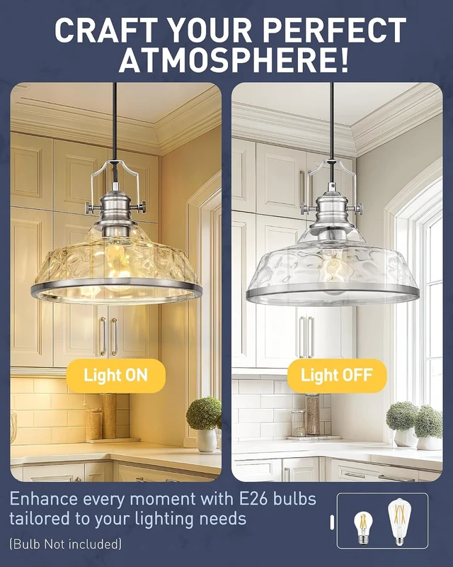 Alt view image 4 of 7 - kudos 11 Inch Brushed Nickel Pendant Lights with Hammered Glass,KDPL13-BN-H