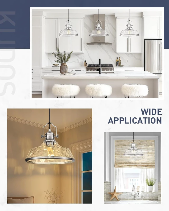 Alt view image 5 of 7 - kudos 11 Inch Brushed Nickel Pendant Lights with Hammered Glass,KDPL13-BN-H
