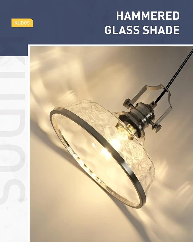Alt view image 6 of 7 - kudos 11 Inch Brushed Nickel Pendant Lights with Hammered Glass,KDPL13-BN-H