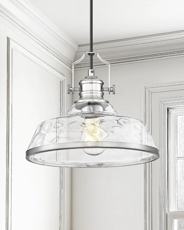 Alt view image 7 of 7 - kudos 11 Inch Brushed Nickel Pendant Lights with Hammered Glass,KDPL13-BN-H