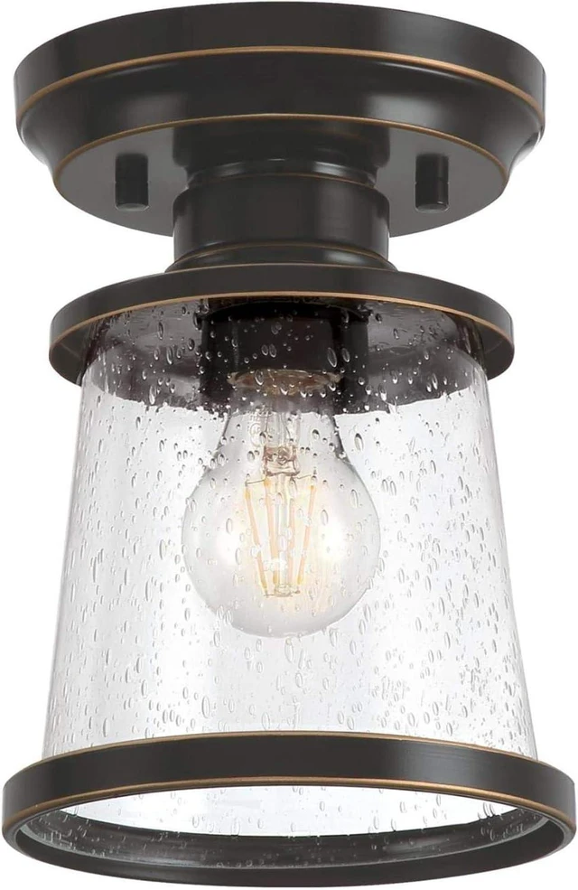 Main image of Westinghouse 6113000 Emma Jane 7 Inch Vintage-Style One-Light Outdoor Semi Flush Mount Ceiling Light, Amber Bronze Finish, Clear Seeded Glass