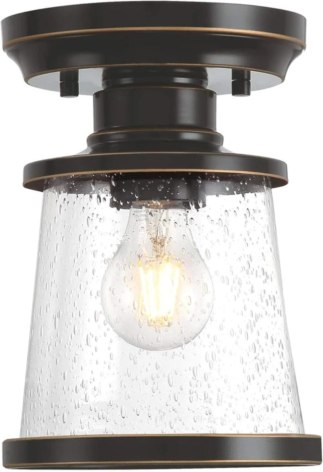 Alt view image 4 of 7 - Westinghouse 6113000 Emma Jane 7 Inch Vintage-Style One-Light Outdoor Semi Flush Mount Ceiling Light, Amber Bronze Finish, Clear Seeded Glass