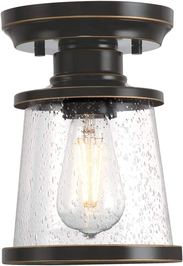 Alt view image 5 of 7 - Westinghouse 6113000 Emma Jane 7 Inch Vintage-Style One-Light Outdoor Semi Flush Mount Ceiling Light, Amber Bronze Finish, Clear Seeded Glass