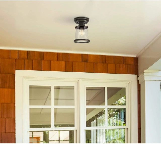 Alt view image 6 of 7 - Westinghouse 6113000 Emma Jane 7 Inch Vintage-Style One-Light Outdoor Semi Flush Mount Ceiling Light, Amber Bronze Finish, Clear Seeded Glass