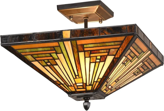 Main image of Capulina Tiffany Lamp Amber Brown Stained Glass Ceiling Light 2-Light