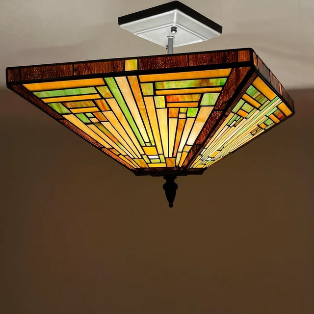 Alt view image 2 of 7 - Capulina Tiffany Lamp Amber Brown Stained Glass Ceiling Light 2-Light