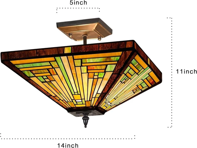Alt view image 3 of 7 - Capulina Tiffany Lamp Amber Brown Stained Glass Ceiling Light 2-Light
