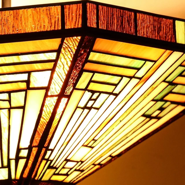Alt view image 4 of 7 - Capulina Tiffany Lamp Amber Brown Stained Glass Ceiling Light 2-Light