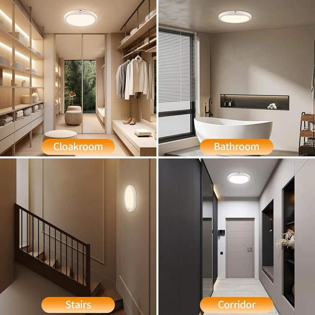 Alt view image 6 of 7 - 2PCS 7" Rechargeable Motion Sensor Ceiling Light, 750LM Magnetic Wireless LED Light with Remote, IP44 Waterproof Battery Operated Ceiling Light for Closet Shower Stairs Hallway Garage Porch Pantry