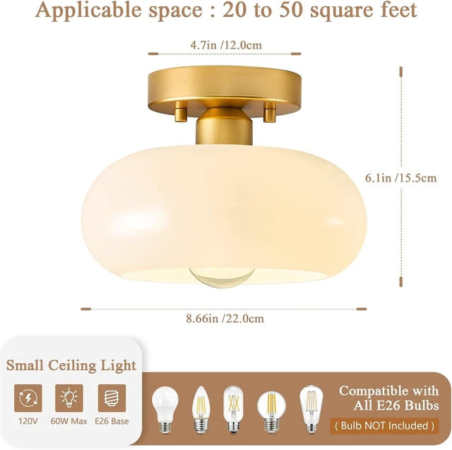 Alt view image 2 of 7 - Mid-Century Modern Gold Semi Flush Mount Ceiling Light 8.66 Inch