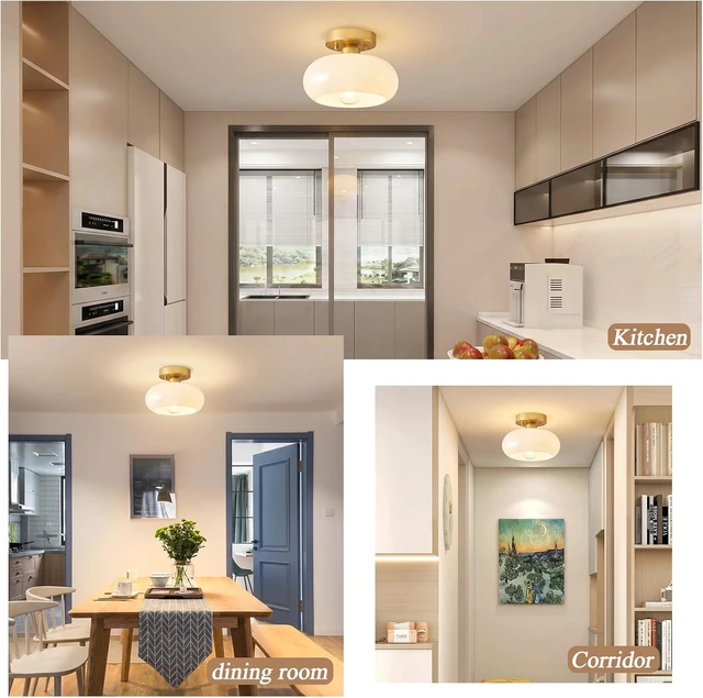 Alt view image 3 of 7 - Mid-Century Modern Gold Semi Flush Mount Ceiling Light 8.66 Inch