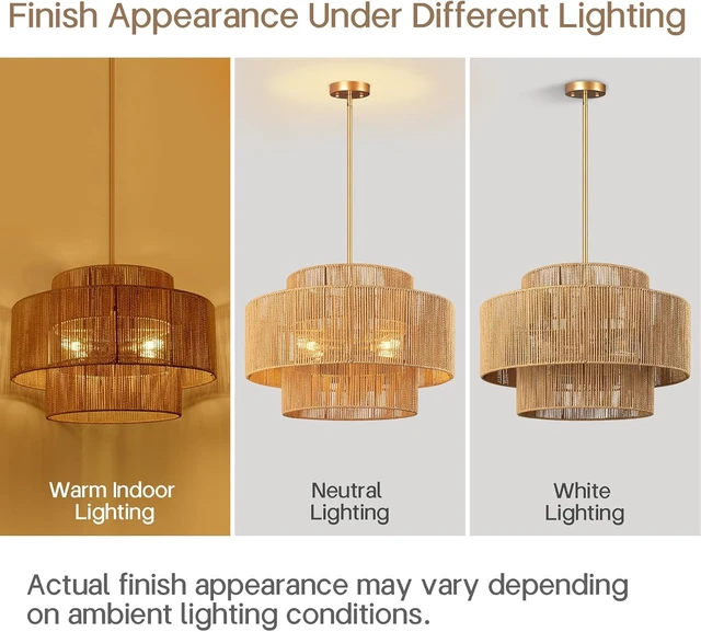 Alt view image 4 of 7 - 24'' Boho Rattan Chandelier, 4-Light Hand-Woven Wicker Pendant Lamp, Rustic Modern Ceiling Light Fixture for Dining Room, Kitchen Island, Living Room, Bedroom, Foyer, Entryway, Over Table