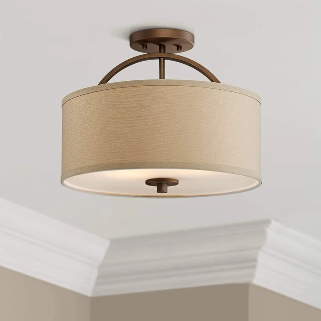 Alt view image 2 of 7 - Halsted 15" Wide Brushed Bronze Semi-Flush Mount Ceiling Light Fixture