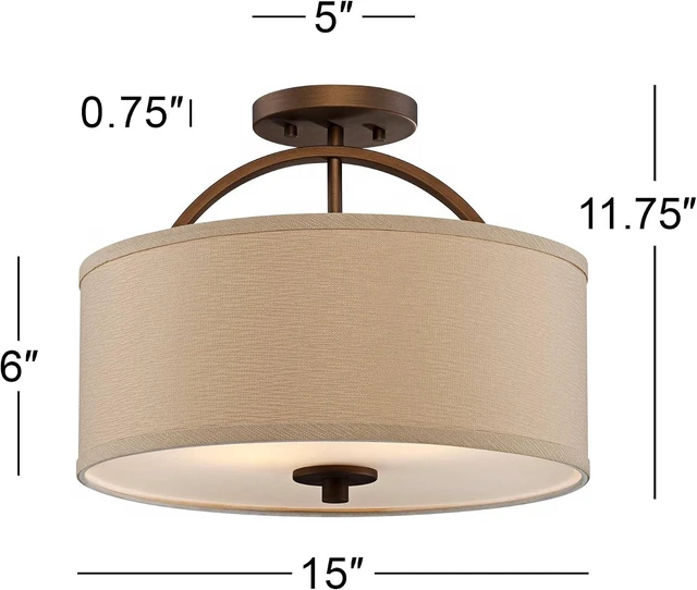 Alt view image 4 of 7 - Halsted 15" Wide Brushed Bronze Semi-Flush Mount Ceiling Light Fixture