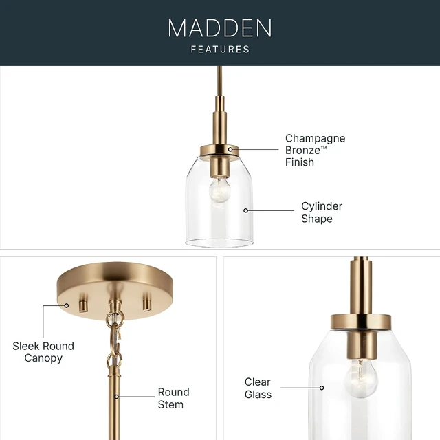 Alt view image 5 of 7 - Kichler Madden Mini Pendant Light, Clear Glass, Champagne Bronze
