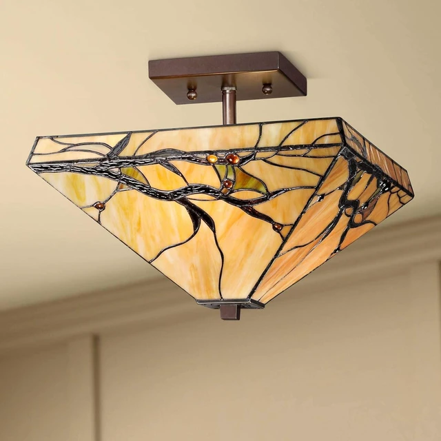 Alt view image 2 of 7 - Budding Branch 14" Wide Tiffany-Style Ceiling Light Fixture