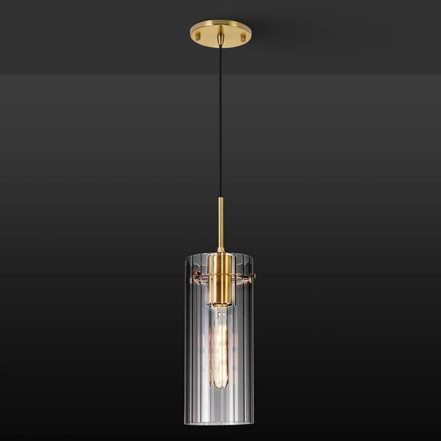 Main image of Modern Gold Pendant Light Kitchen Island, 4.7" Striped Glass Shade
