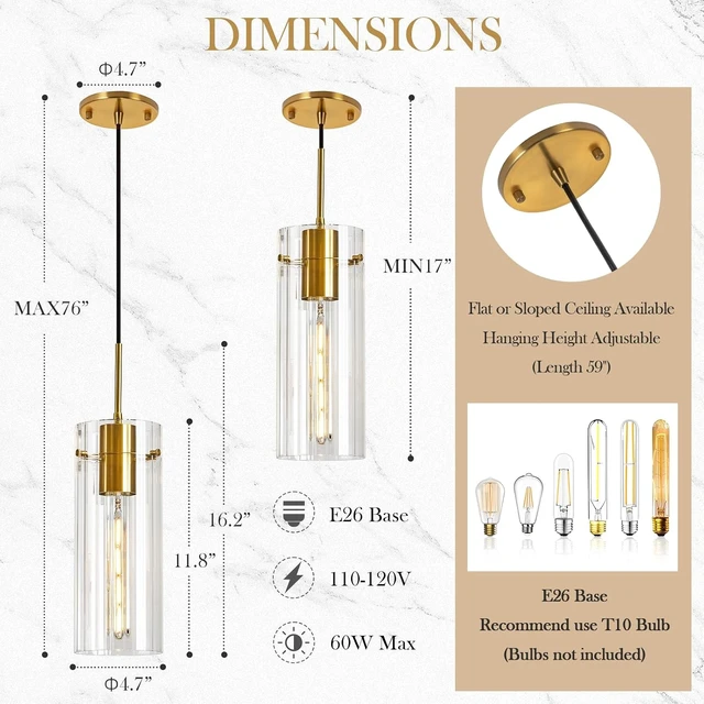 Alt view image 3 of 7 - Modern Gold Pendant Light Kitchen Island, 4.7" Striped Glass Shade