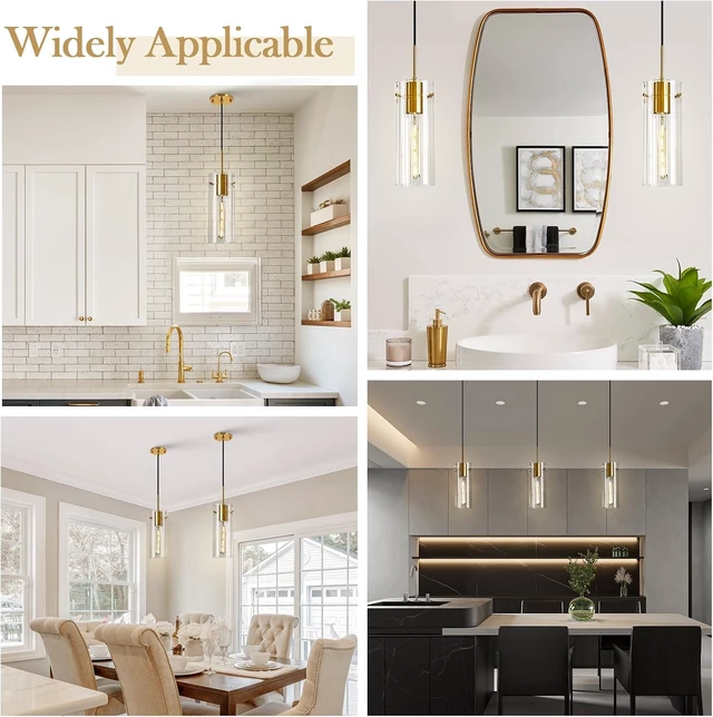 Alt view image 7 of 7 - Modern Gold Pendant Light Kitchen Island, 4.7" Striped Glass Shade