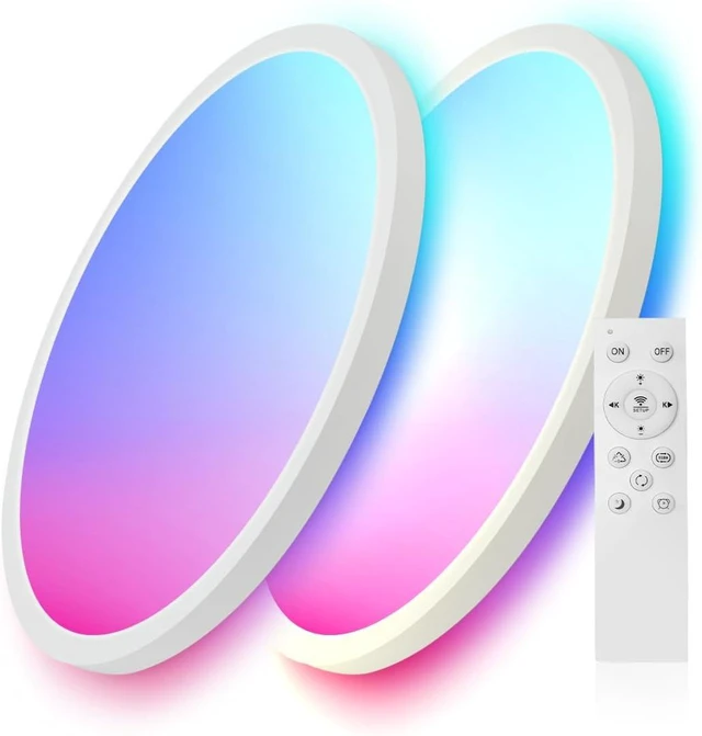 Main image of 2 Pack 12 Inch Smart Ceiling Light Fixture, RGB LED Flush Mount Ceiling Light with Night Light, 24W 2400LM Ultra-Slim Ceiling Light with Remote, 16 Million DIY Colors, Works with Alexa/Google Home