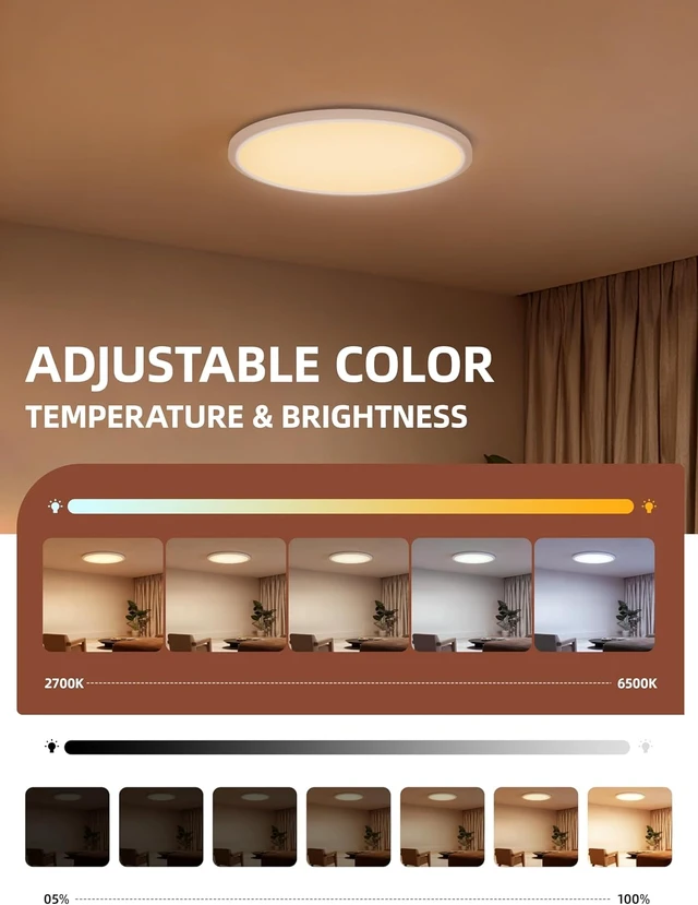 Alt view image 3 of 6 - 2 Pack 12 Inch Smart Ceiling Light Fixture, RGB LED Flush Mount Ceiling Light with Night Light, 24W 2400LM Ultra-Slim Ceiling Light with Remote, 16 Million DIY Colors, Works with Alexa/Google Home