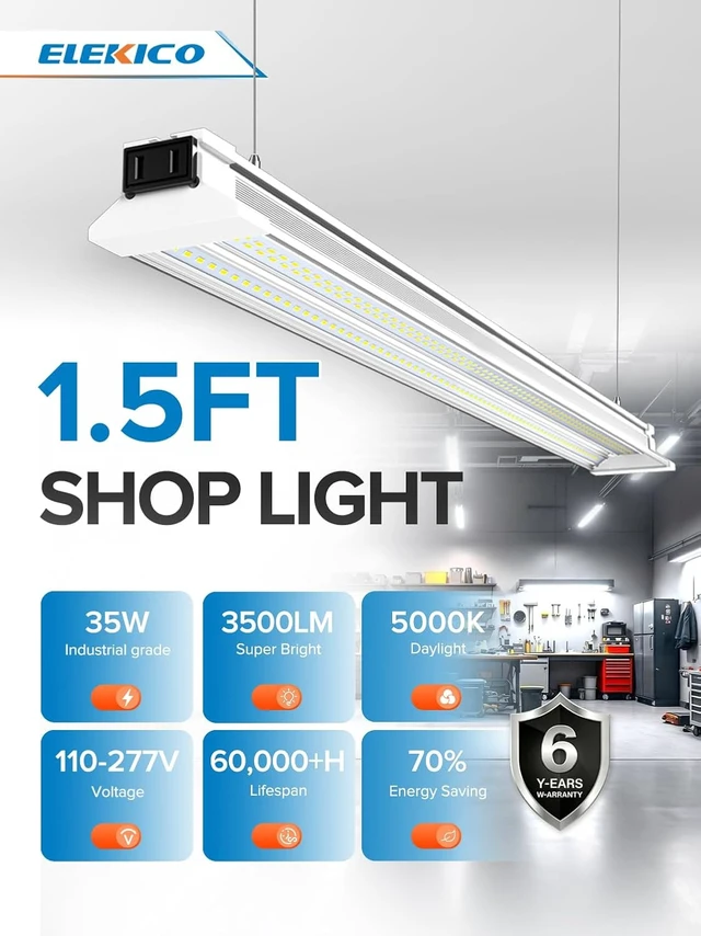 Alt view image 2 of 7 - 1.5FT LED Shop Lights, 35W 3500LM 5000K Ultra-Bright Linkable Shop Light