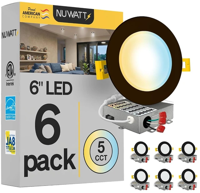 Main image of NUWATT Canless 6 inch Bronze Recessed Lighting, 5CCT 2700K-5000K, ETL, 6 PK