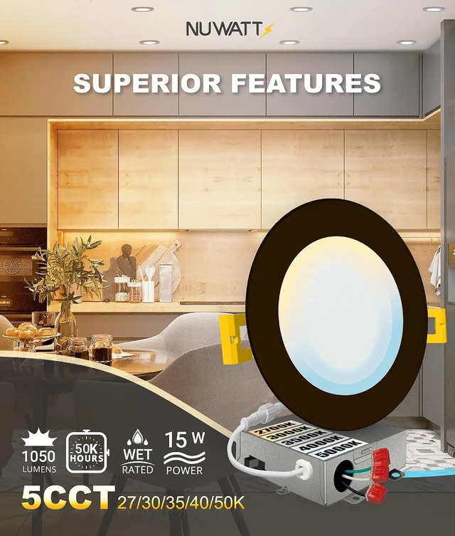 Alt view image 3 of 7 - NUWATT Canless 6 inch Bronze Recessed Lighting, 5CCT 2700K-5000K, ETL, 6 PK