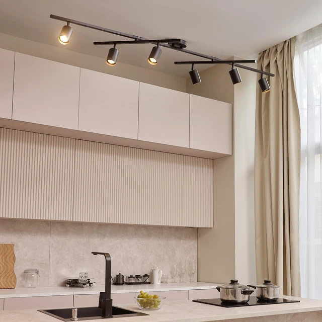 Alt view image 2 of 7 - Waylon 6-Light Matte Black Track Lighting with Center Swivel Bars