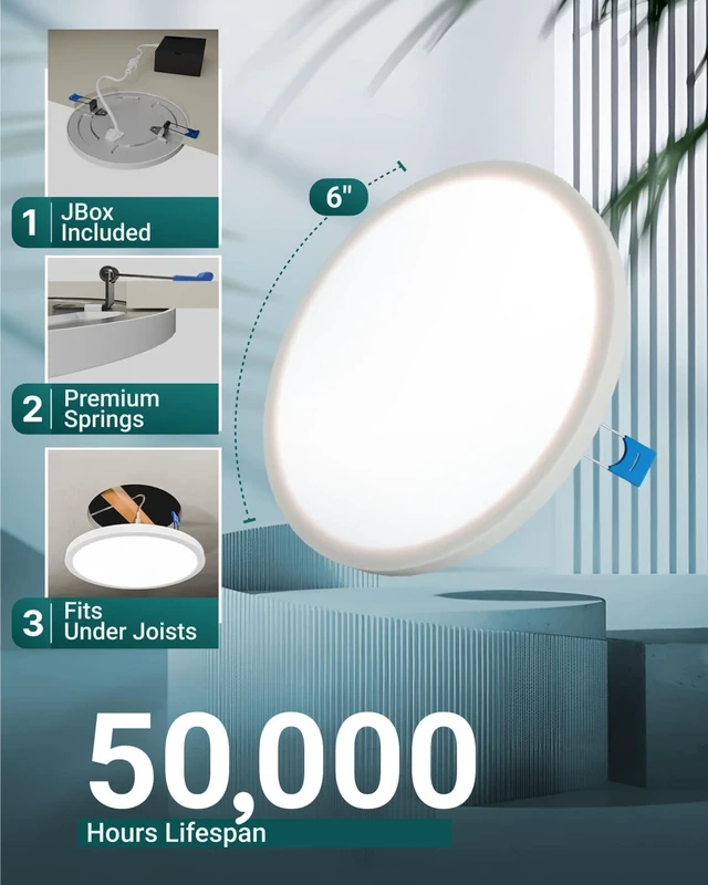 Alt view image 4 of 7 - Sunco 24 Pack 6 Inch Slim Canless LED Recessed Lights, 5CCT, 14W, Dimmable