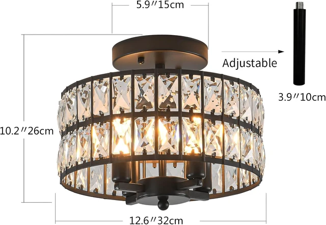 Alt view image 3 of 7 - SeeU Modern Crystal Chandelier Black Flush Mount Pendant Lighting 12.6'' Ceiling Light Fixture for Bathroom Bedroom Hallway