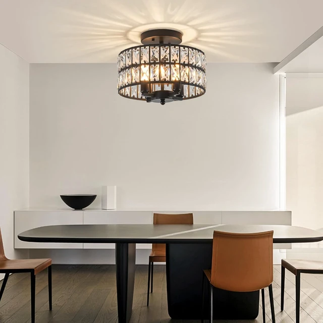 Alt view image 7 of 7 - SeeU Modern Crystal Chandelier Black Flush Mount Pendant Lighting 12.6'' Ceiling Light Fixture for Bathroom Bedroom Hallway